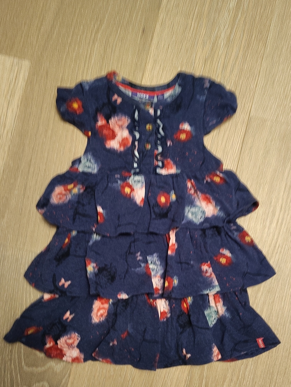 Mexx Navy Floral Tiered Ruffle Dress with Pink and Red Blooms